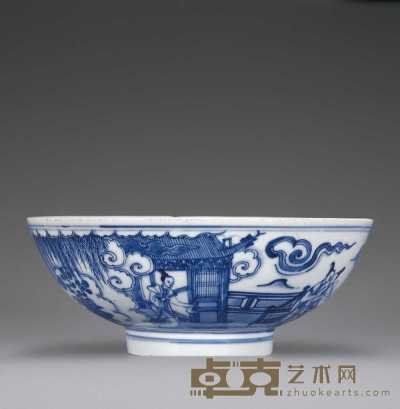 清雍正 青花仕女纹碗 直径15.5cm